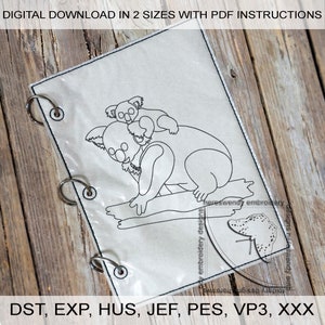Koala and Baby Coloring Page ITH Embroidery Design; Kids Reusable Activity (Digital Download)