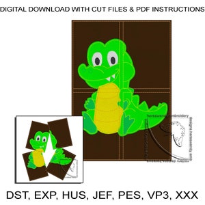 Crocodile Simple Felt Puzzle ITH Machine Embroidery Design: Kids Reusable Activity (Digital Download)