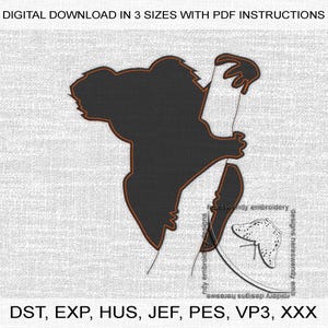 Koala silhouette climbing decorative ITH machine embroidery design (digital download)