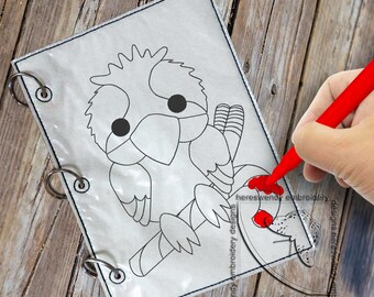 Christmas Kookaburra colouring page ITH machine embroidery design, kids activity (digital download)