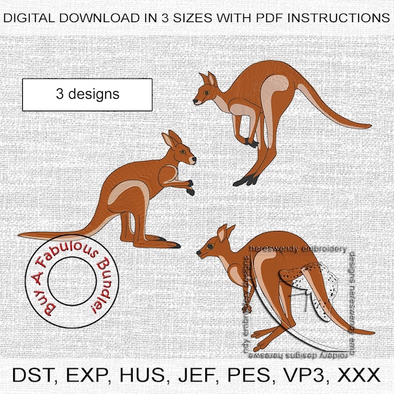 Kangaroo ITH Machine Embroidery Design Bundle: Australian Animal (Digital Download)