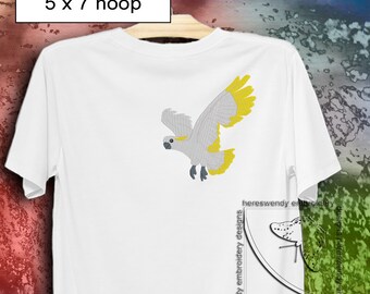 Flying cockatoo ITH machine embroidery design in 3 sizes and 9 formats