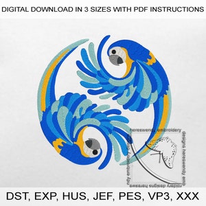 Yin Yang Macaw ITH Machine Embroidery Design: Exotic Parrot (Digital Download)