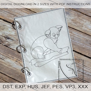 Cute Koala colouring page design ITH machine embroidery design, cuddly Australian animal, Kids reusable activity (Digital Download)