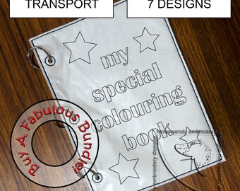 Transport Coloring Book ITH Machine Embroidery Designs Kids Reusable Activity (Digital Download)