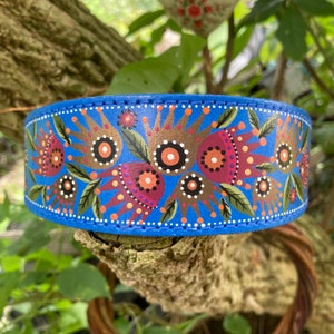 Extra large hand painted blue folky sighthound collar