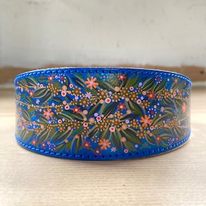 Extra large hand painted blue floral sighthound collar