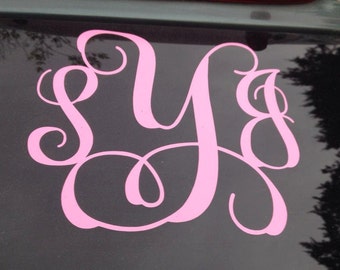 Monogram Car Decal: Custom Vinyl Car Monogram – You Pick Color – Large – 8 inches x 8 inches