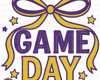 Lazo de animadora morado y amarillo PNG / Ropa deportiva para el día del partido (Descarga digital)