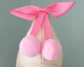 2 Quirky Cerise Pink Bow Shoe Clips with Pale Pink Pompoms