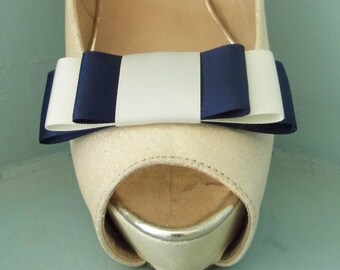 2 Small Navy Blue Triple Bow Clips for Shoes other colours on request