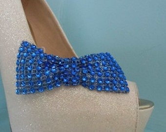Wunderschöne handgefertigte Blaue Diamante Stil Schleifen Schuhclips.