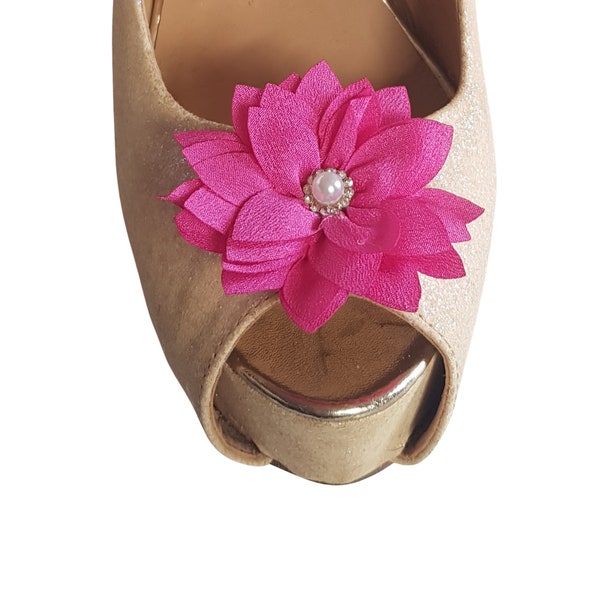 Beautiful Deeree Small Satin Cerise Pink Flower Shoe Clips