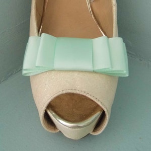 Handmade Mint Green Triple Bow Shoe Clips - other colours on request