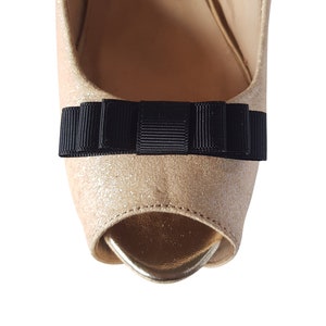 Handmade Small Black Grosgrain Triple Bow Shoe Clips