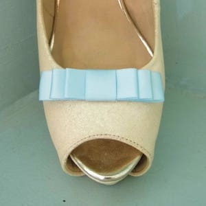 Handmade Small Baby Blue Triple Bow Shoe Clips - other colours on request