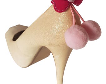 2 Quirky Cerise Pink Bow Shoe Clips with Pale Pink Pompoms