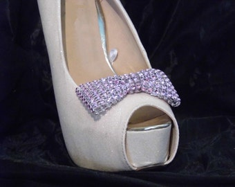 Beautiful Handmade Pink Diamante Style Bow Shoe Clips.