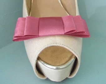 Handmade Rose Pink Triple Bow Shoe Clips - other colours on request
