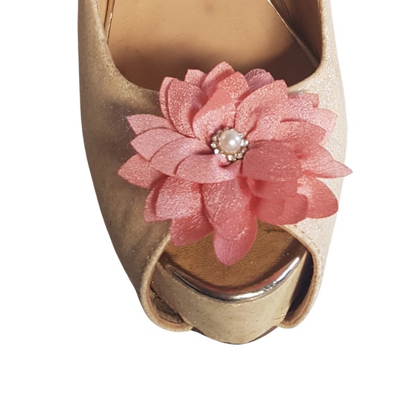 Beautiful Deeree Small Satin Coral Flower Shoe Clips