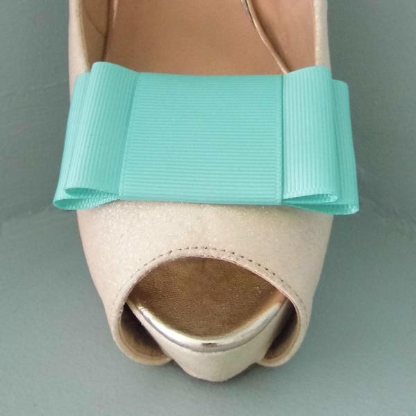 Faits à la main Deep Mint Grosgrain Large Bow Shoe Clips - autres couleurs sur demande