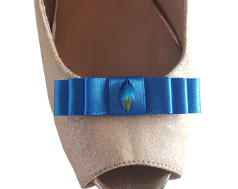 Handgemaakte kleine royal blue strik schoen clips met iriserend centrum