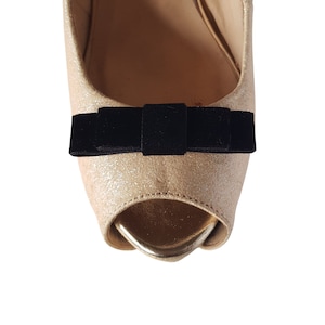 Handmade Small Black Velvet Double Bow Shoe Clips