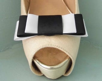 Handmade Black & White Triple Bow Shoe Clips - other colours on request