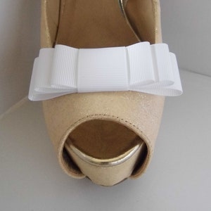 Handmade White Grosgrain Triple Bow Shoe Clips