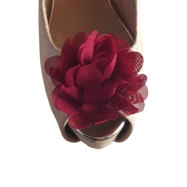 Beautiful Deeree Floaty Flower Burgundy Shoe Clips