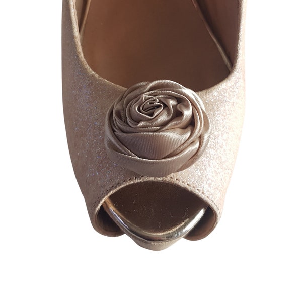 Beautiful Deeree Small Coffee Satin Flower Shoe Clips