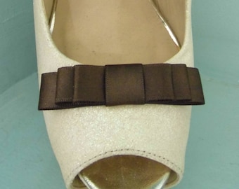 Handmade Small Brown Triple Bow Shoe Clips - other colours on request