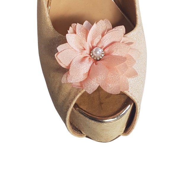 Beautiful Deeree Small Satin Peach Flower Shoe Clips
