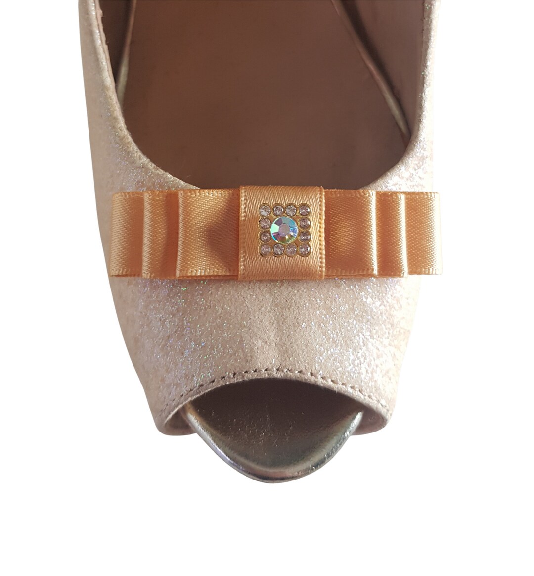 Handmade Small Warm Gold Bow Shoe Clips With Chrystal Style Centre Etsy