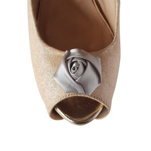 Schöne Deeree Kleine Silber Satin Rose Schuhclips