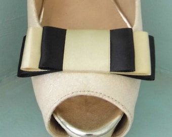 Handmade Black & Gold Triple Bow Shoe Clips - other colours on request