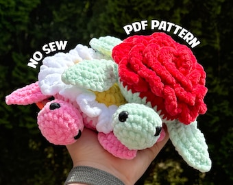 Rose Turtle and Daisy Turtle Crochet Patterns, No Sew Crochet Pattern, DIGITAL DOWNLOAD
