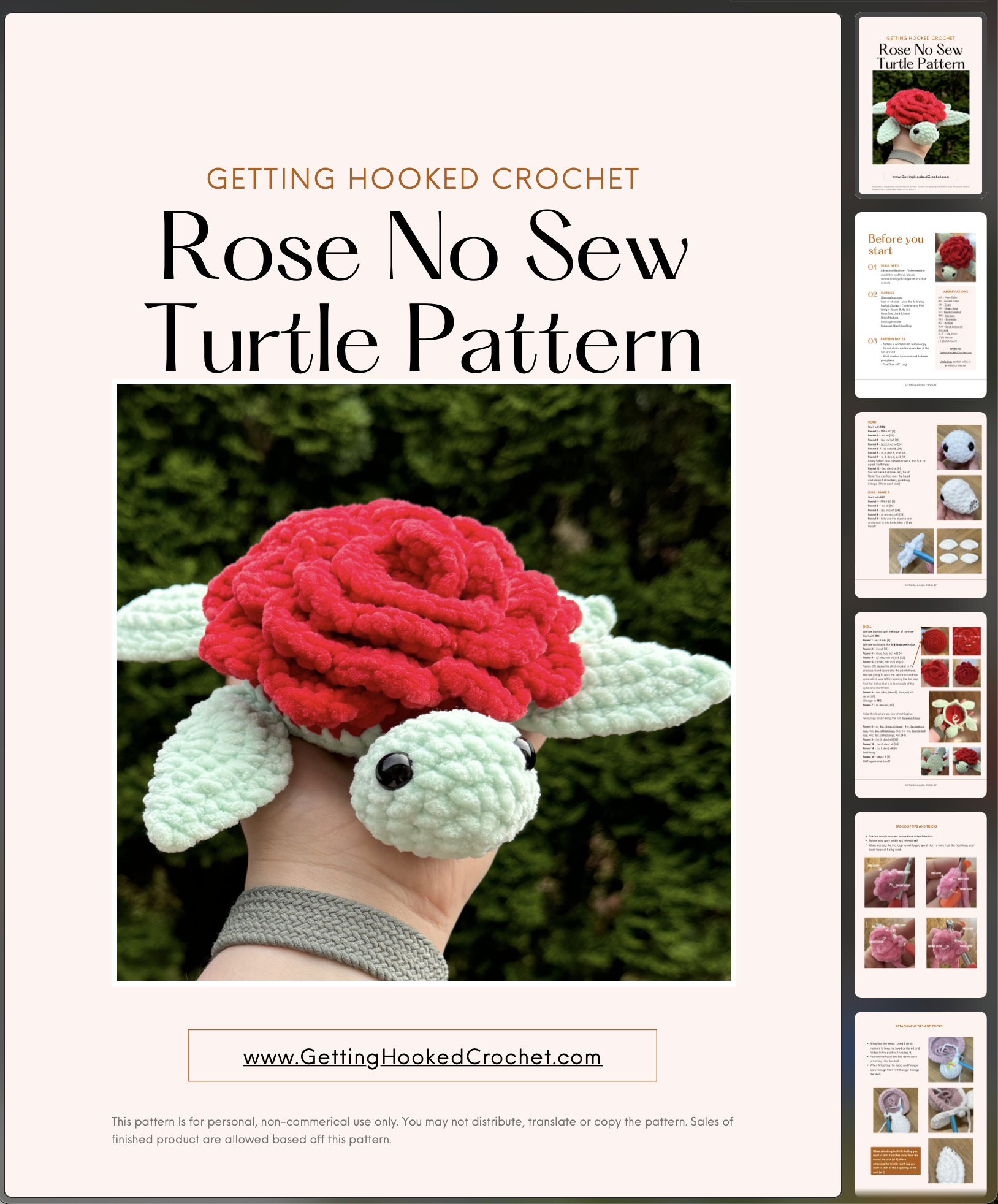Rose Turtle Crochet Pattern No Sew Crochet Pattern DIGITAL DOWNLOAD rose-turtle-crochet-pattern-no-sew-crochet-pattern-digital-download