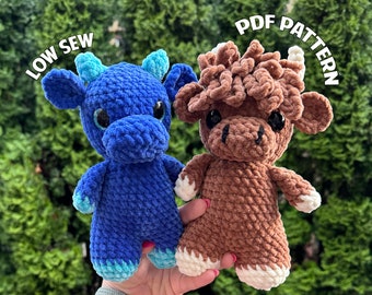Highland Cow and Cow Crochet Pattern, Low Sew Crochet Pattern, DIGITAL DOWNLOAD