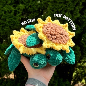 Sunflower Turtle Crochet Pattern, No Sew Crochet Pattern, DIGITAL DOWNLOAD