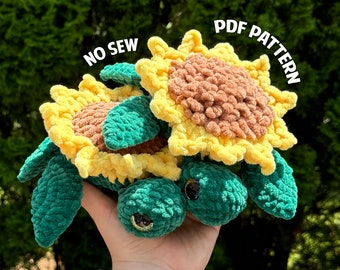 Sunflower Turtle Crochet Pattern, No Sew Crochet Pattern, DIGITAL DOWNLOAD