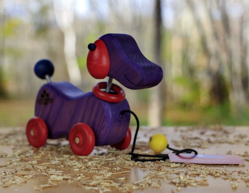 Dog Wooden Pull Toy with Bobbing Head and Tail / Handmade in Canada Natural Childrens Toy Toddler Wood Pull Toy Animal Pulling Toy image 1