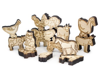 Stacking Wooden Farm Animals Balancing Game