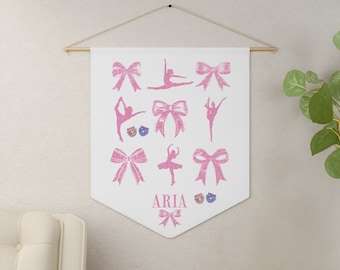 Banner de banderín de pin de baile de coqueta rosa personalizado, exhibición de colección de pin de arco rosa para bailarina de competición, decoración de la sala de pin de competición, regalo de bailarina de competición
