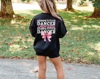 Sudadera de bailarina de competición personalizada con nombre para niños, equipo de baile de competición personalizado para niñas, sudadera de cuello redondo para jóvenes con baile de arco