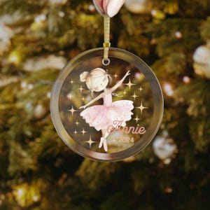 Custom Christmas Ballerina Glass Ornament, Personalized Name Dance Tree Ornament, Holiday Ballet Dancer Keepsake Gift, Friendship Present