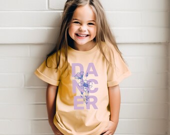 Joli t-shirt de danseuse pour enfants, chemise de danse florale, chemise de danseuse de ballet, t-shirt de danseuse de compétition, danse florale, chemise de danse couleurs confort jeunesse