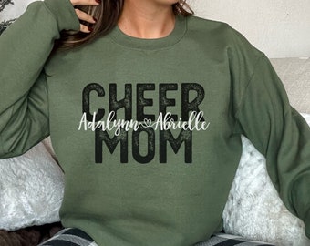 Sweat-shirt Cheer Mom personnalisé avec les noms des pom-pom girls, Sweat-shirt Trendy Cheer Mom, Cadeau personnalisé Crewneck Sweatshirt pour Cheer Mom