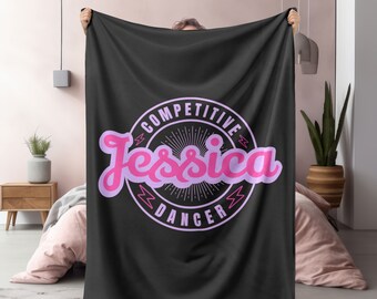 Personalisierte Decke mit Namen für den Tanz, kuscheliger Überwurf für Tänzer, Geschenk für Wettkampftänzer, Samt-Plüschdecke für Wettkampftanz