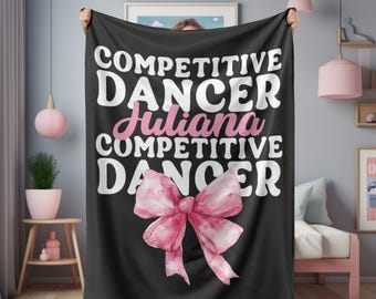 Manta de baile personalizada con coqueta, manta de baile personalizada, regalo para bailarines de competición, equipo de baile de competición, manta de felpa de terciopelo con lazo de baile
